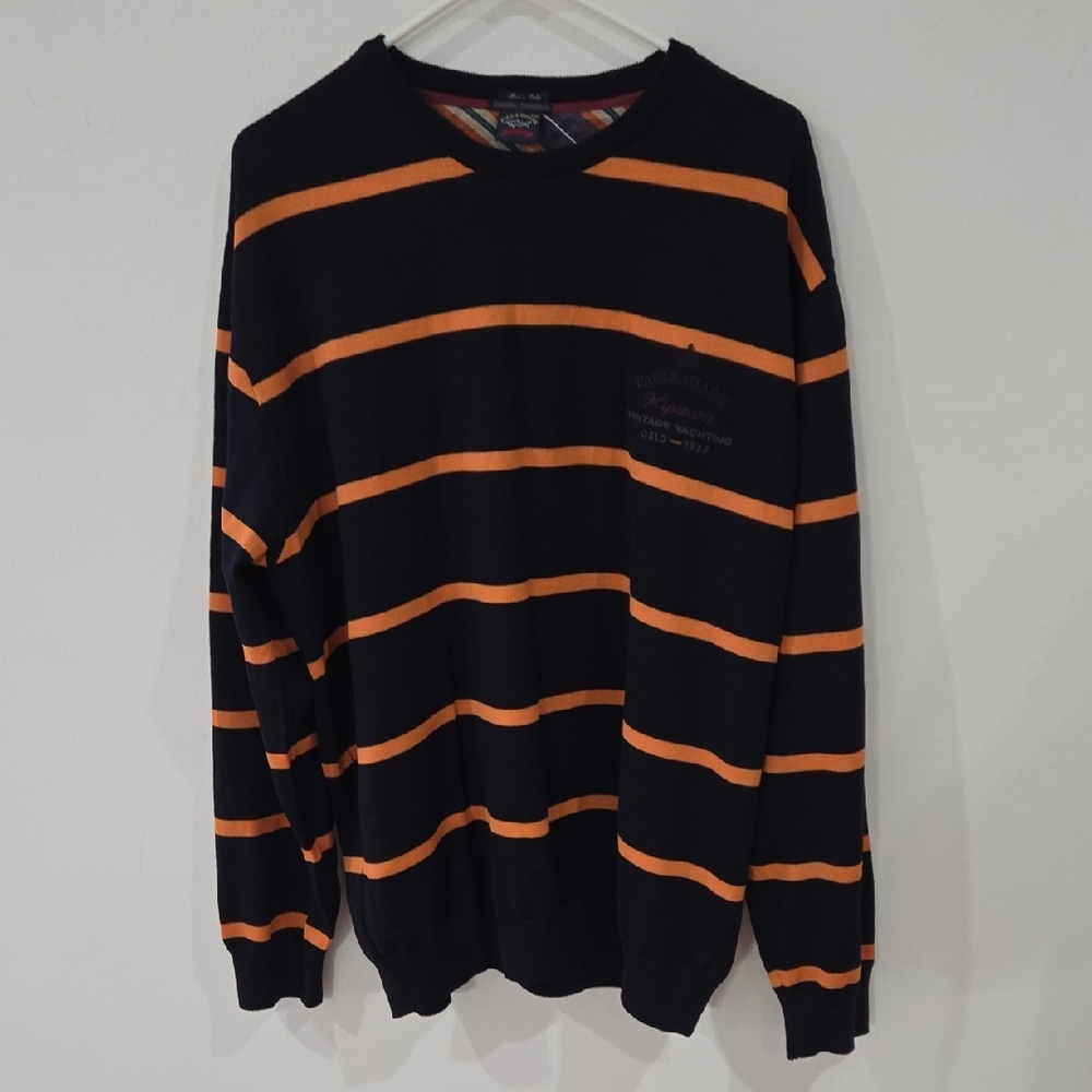 Paul & Shark Blue & Orange Kipawa Yachting Club Cool Touch Wool Sweater